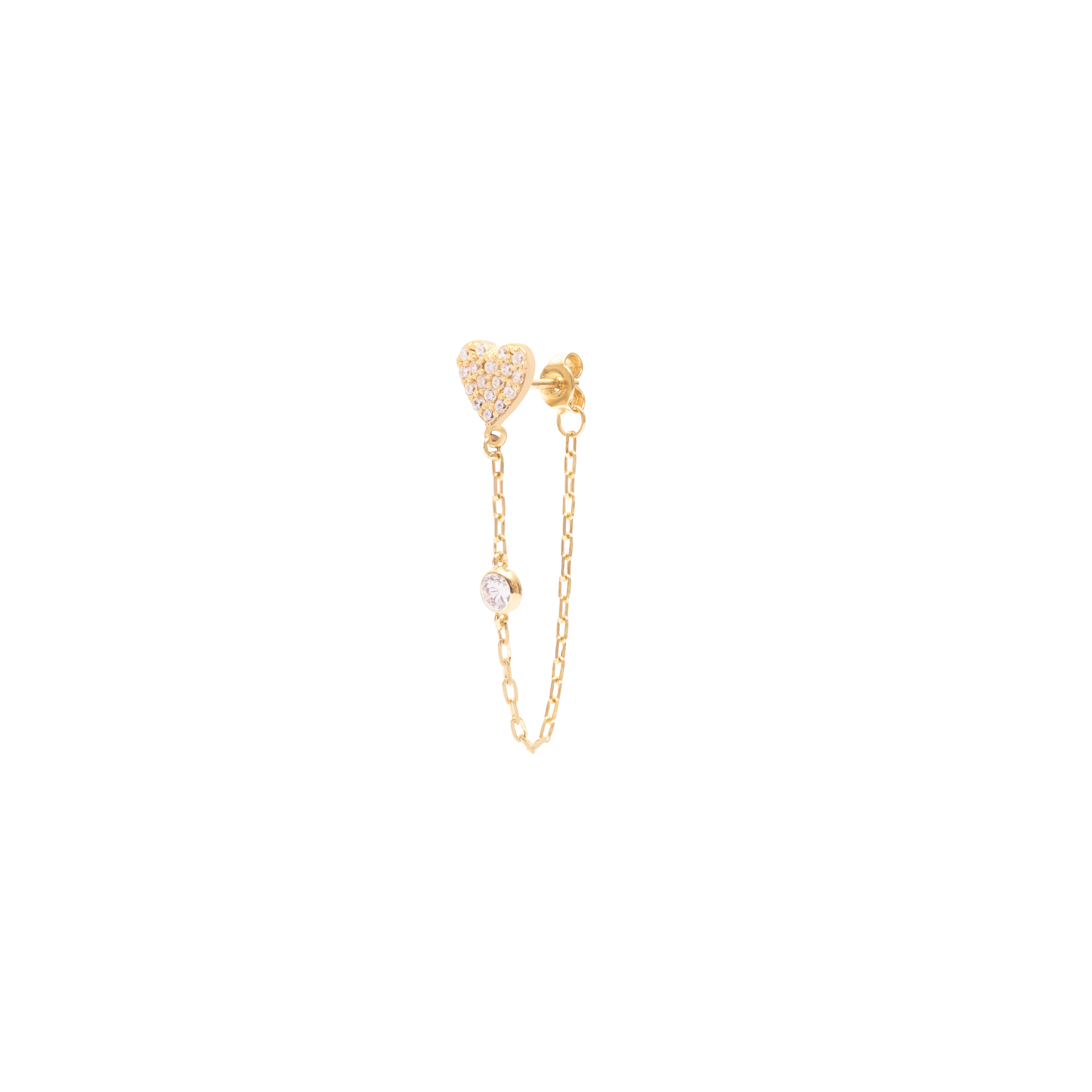 Heart pave crystal drop chain earring | MEZI