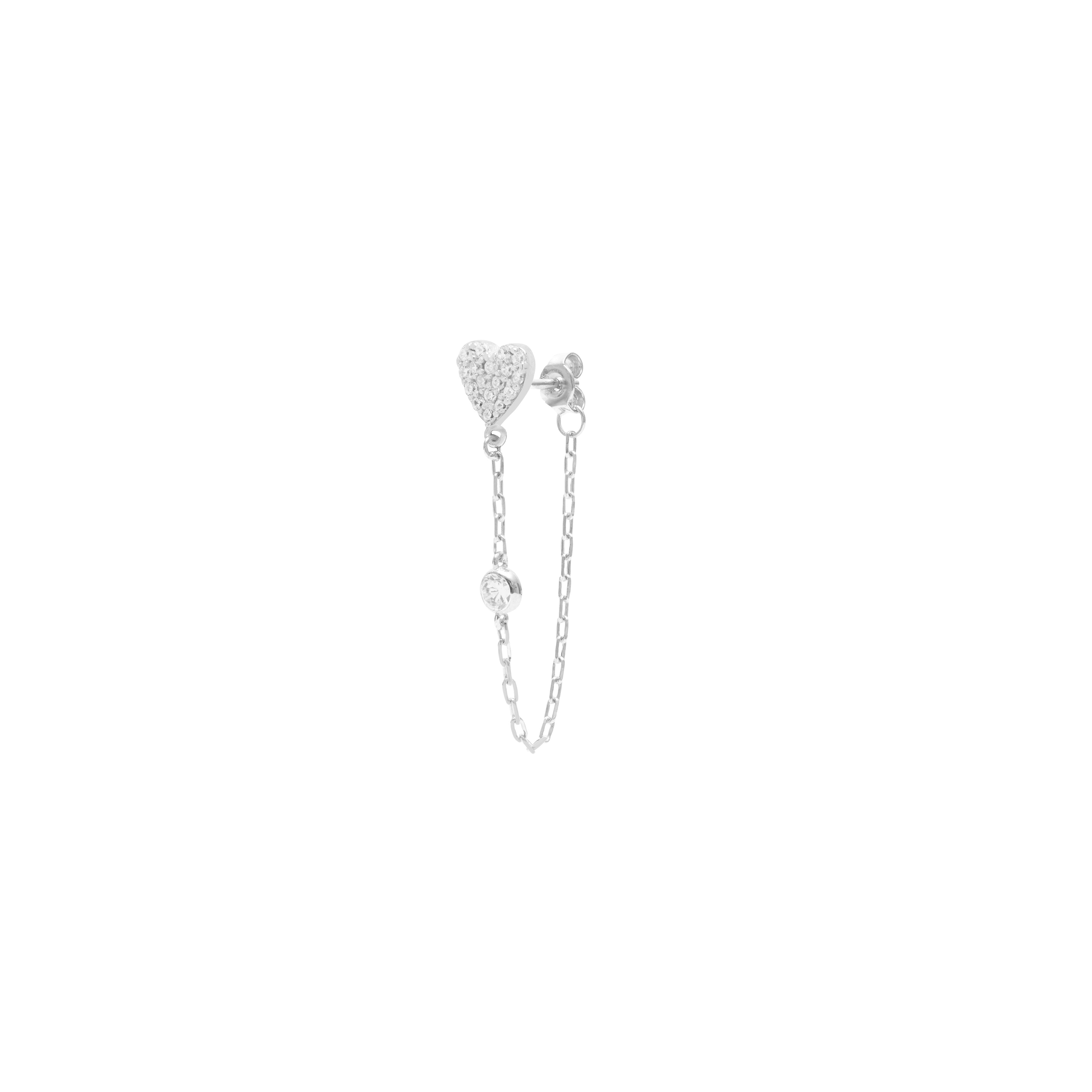 Heart pave crystal drop chain earring | MEZI