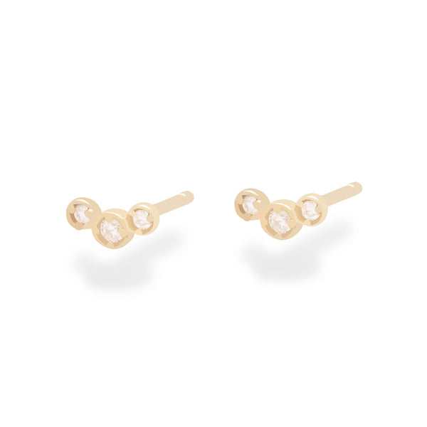 Bezel mini trio stud earrings 14k gold (PRE-ORDER)