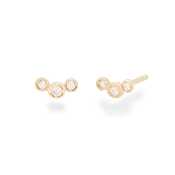 Bezel mini trio stud earrings 14k gold (PRE-ORDER)