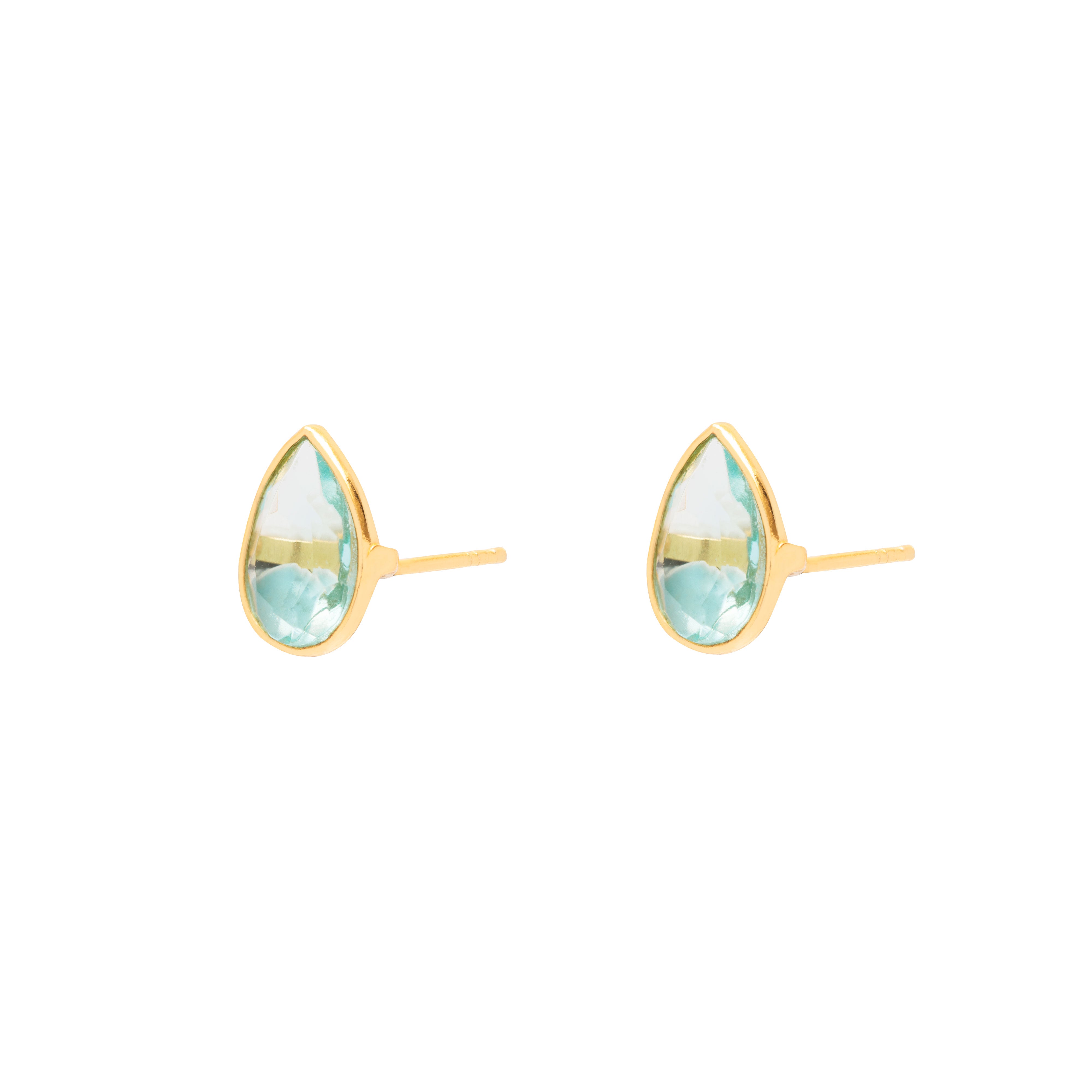 Gold Tera Natural Stone Tear Drop Studs - Jewellery | Mezi  | MEZI
