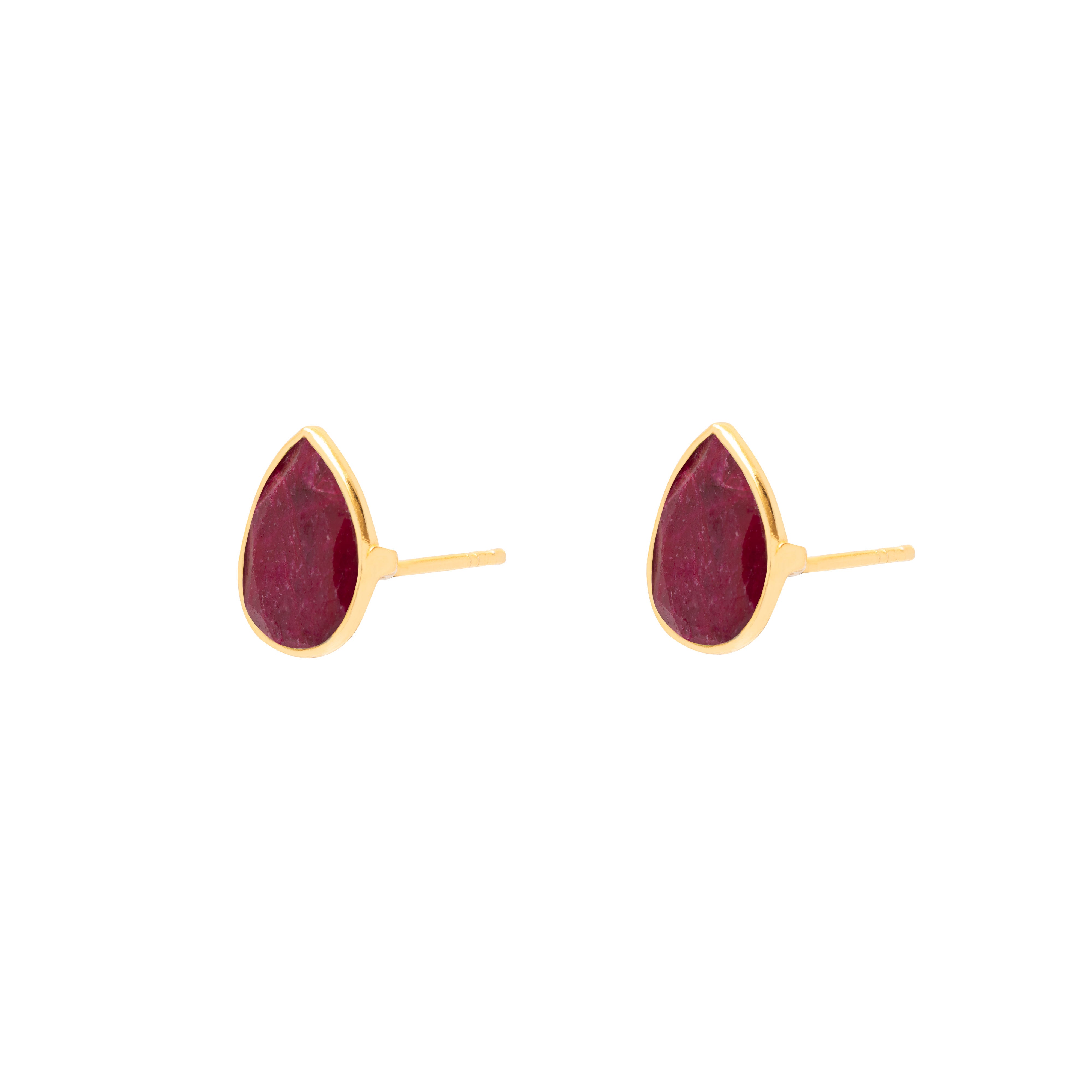 Gold Tera Natural Stone Tear Drop Studs - Jewellery | Mezi  | MEZI