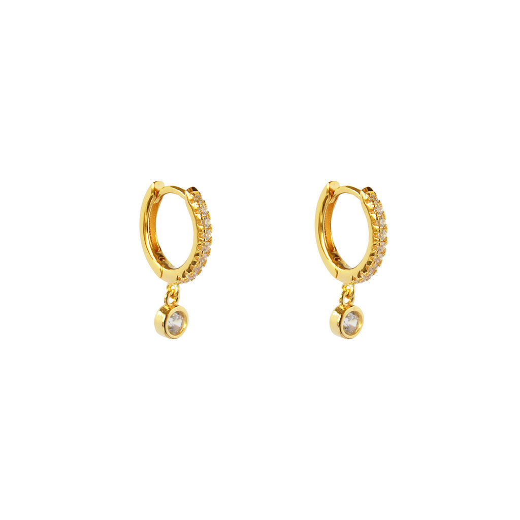 Arely 1 micron gold round crystal drop huggies | MEZI
