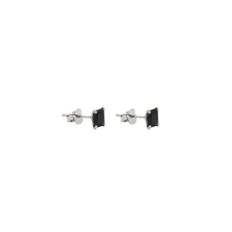 Zirconia sterling silver black crystal square studs