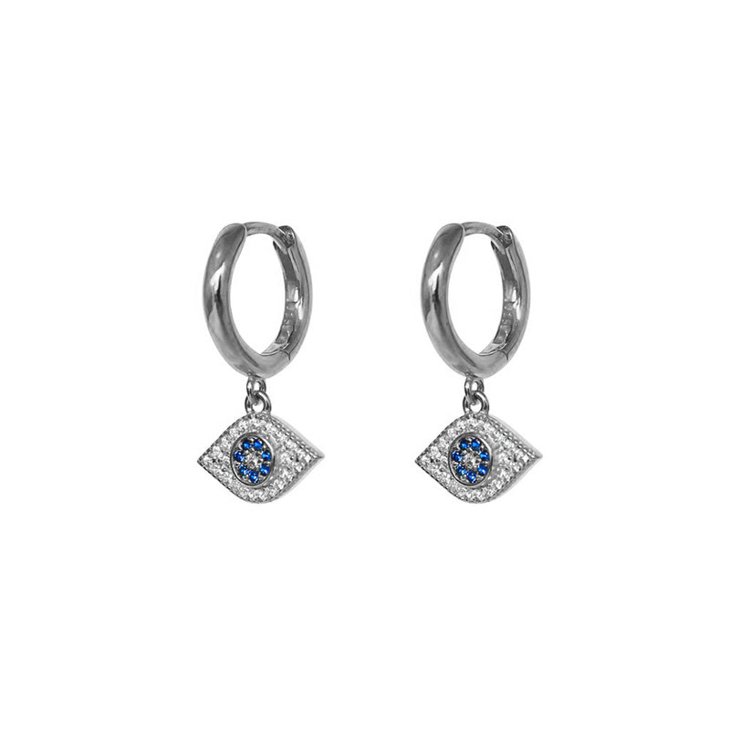 Evil eye drop sterling silver crystal huggies