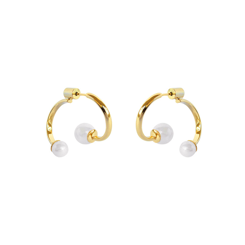 Hadleigh double loop pearl gold earrings