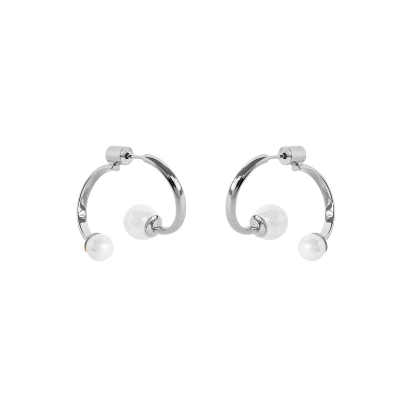 Hadleigh double loop pearl gold earrings