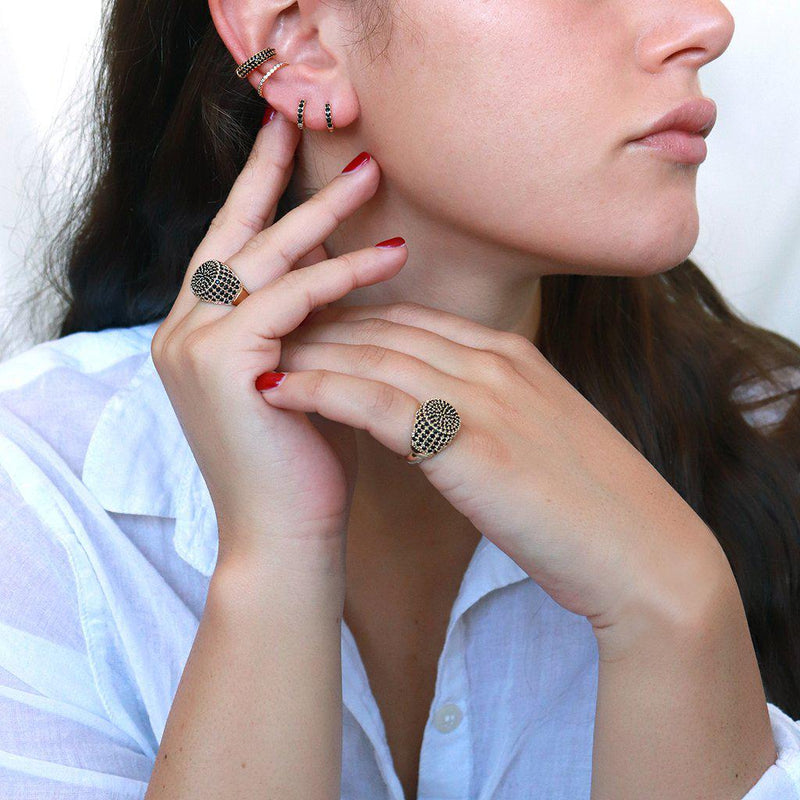 Black crystal conch cuff earring