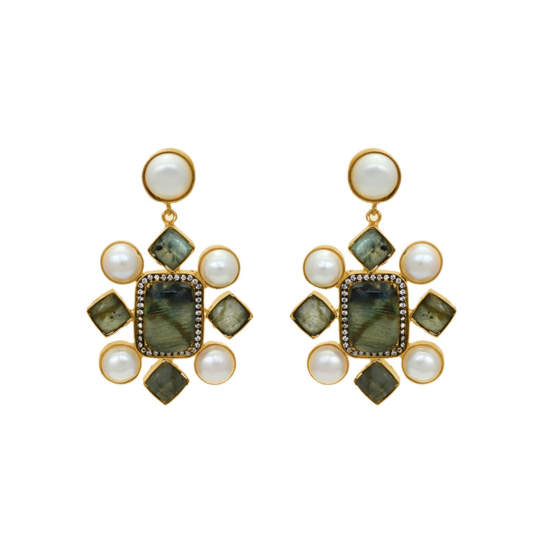 Kata freshwater pearls semi-precious gold earrings