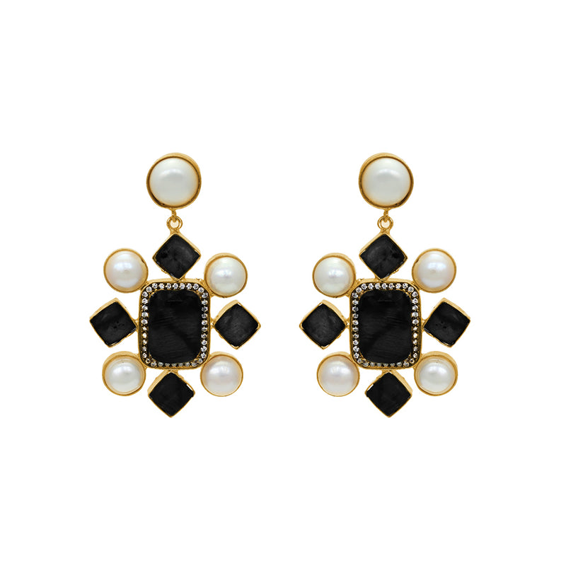 Kata freshwater pearls semi-precious gold earrings