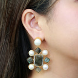 Kata freshwater pearls semi-precious gold earrings