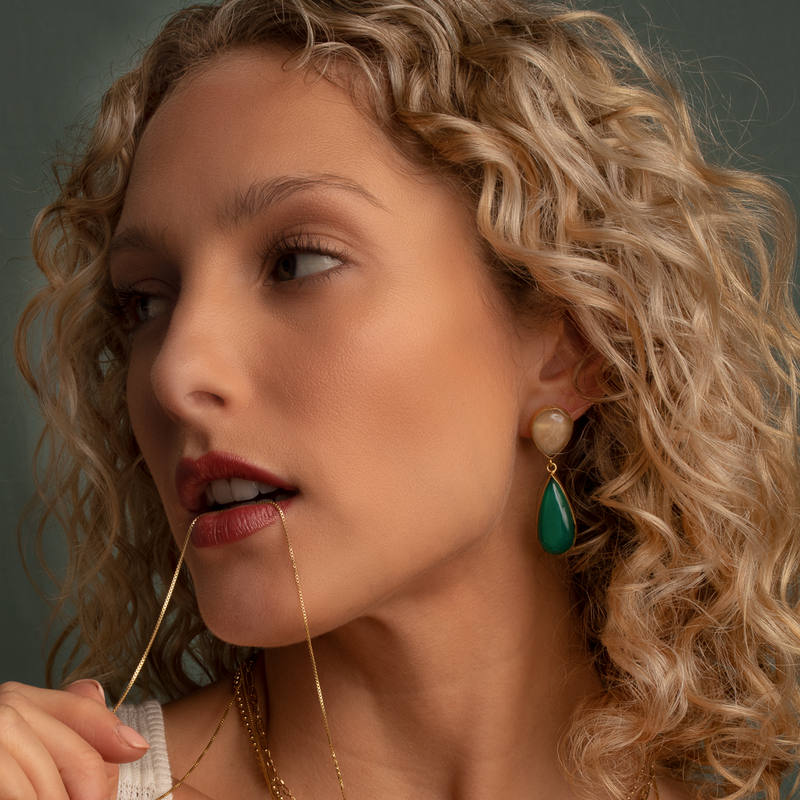 Lachie semi precious gold tear drop earrings