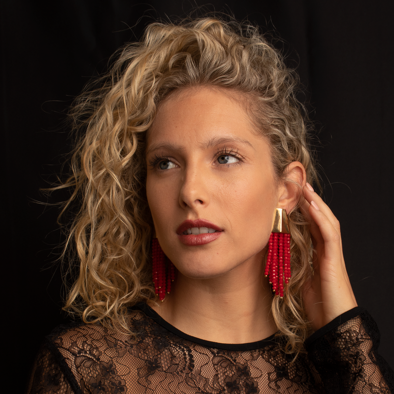 Rusa tassel semi-precious earring