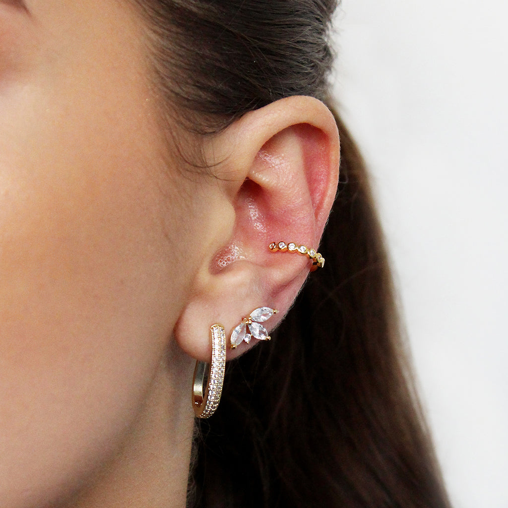 Nesti leaf rhodium crystal leaf gold stud | MEZI
