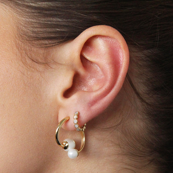 Hadleigh double loop pearl gold earrings