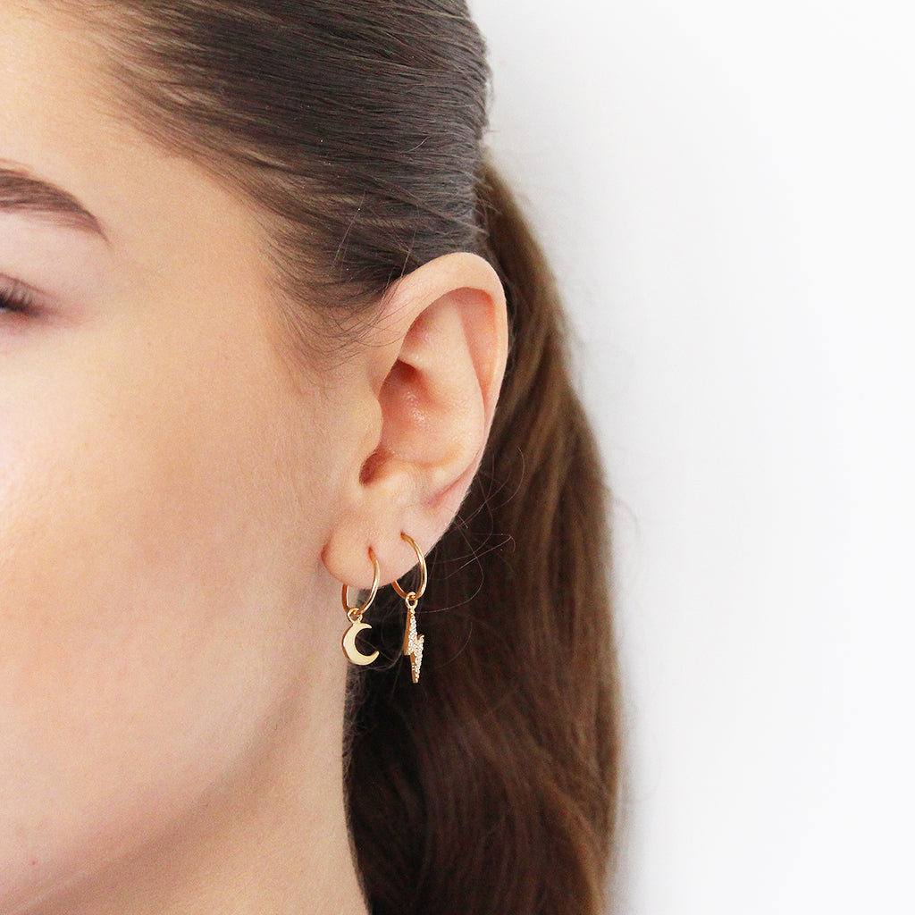 Lightning bolt 1 micron gold hoop drop earrings | MEZI