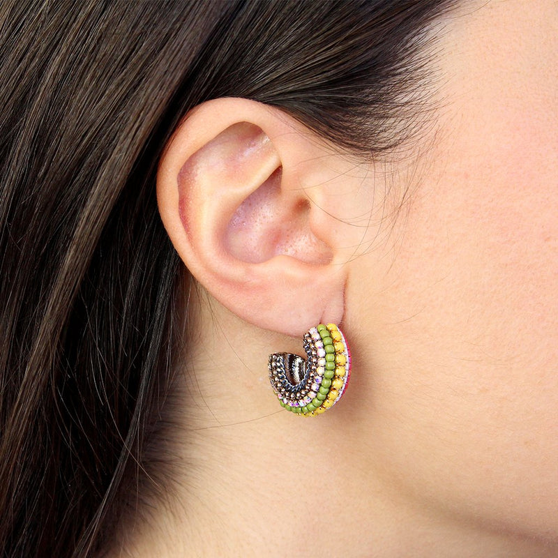 Aila multi-coloured crystal half hoop earrings