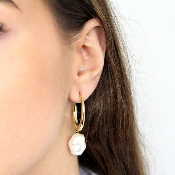 Laali shell based pearl hoop earrings