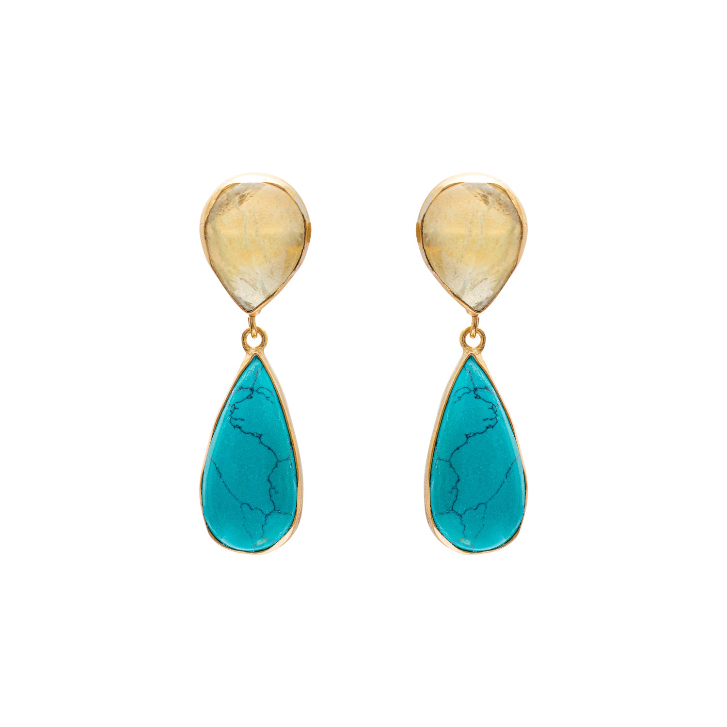 Lachie semi precious gold tear drop earrings | MEZI