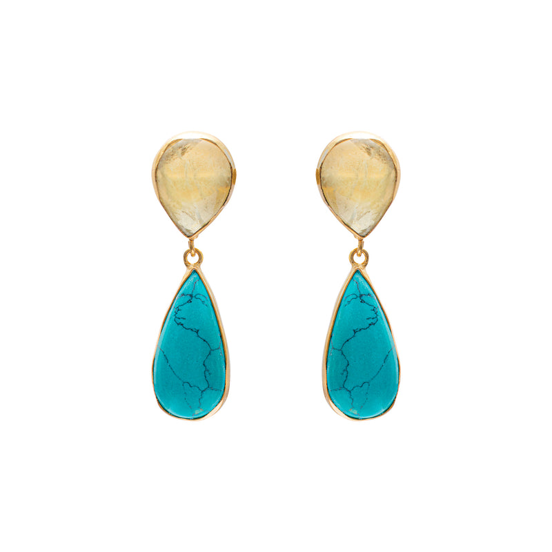 Lachie semi precious gold tear drop earrings