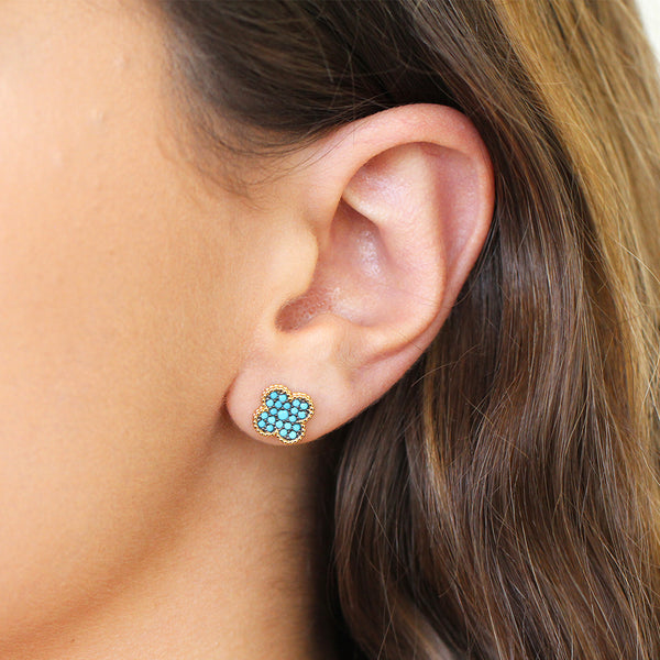 Clover gold turquoise studs
