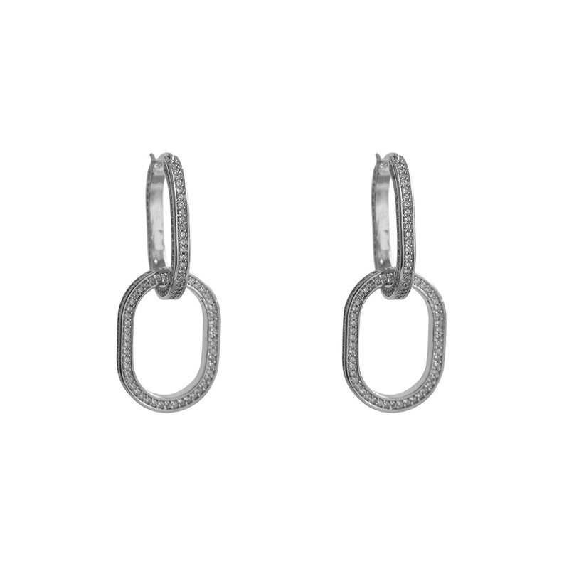 Jagvi double loop silver crystal drop earrings