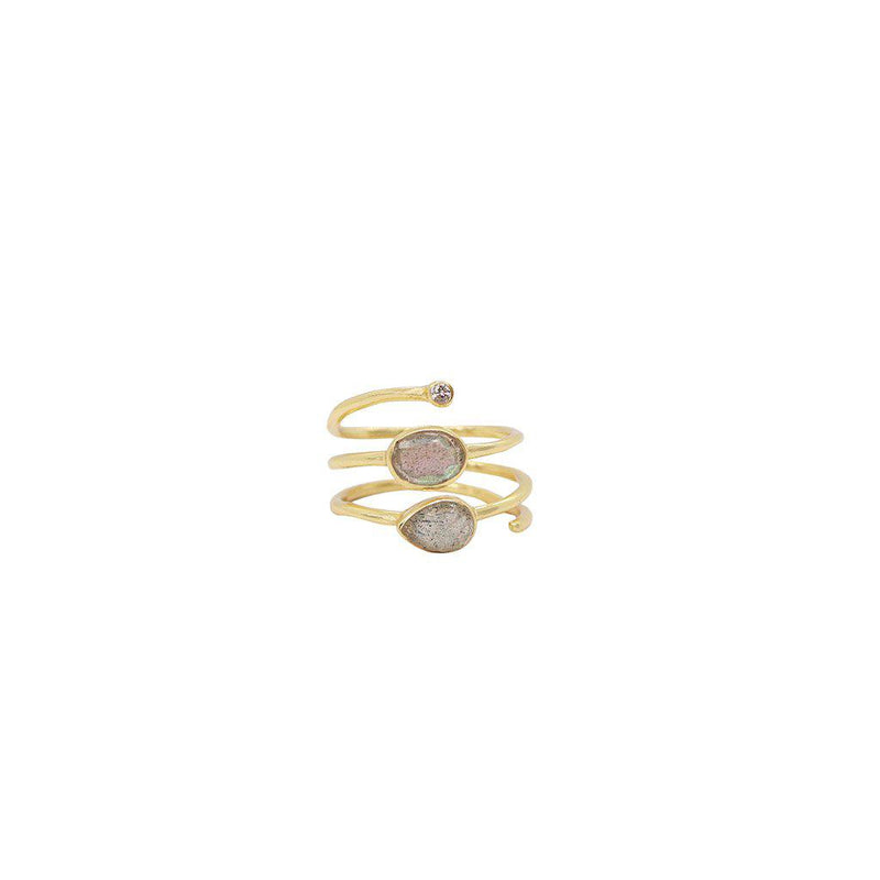 Janay 2 micron gold plated labradorite and crystal ring