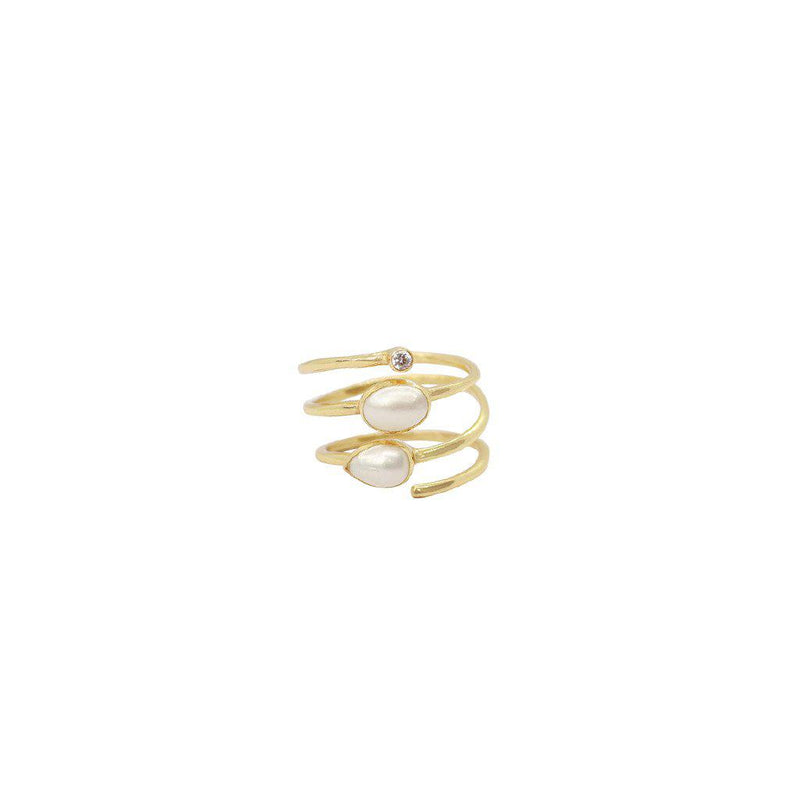 Janay 2 micron gold plated pearl and crystal ring