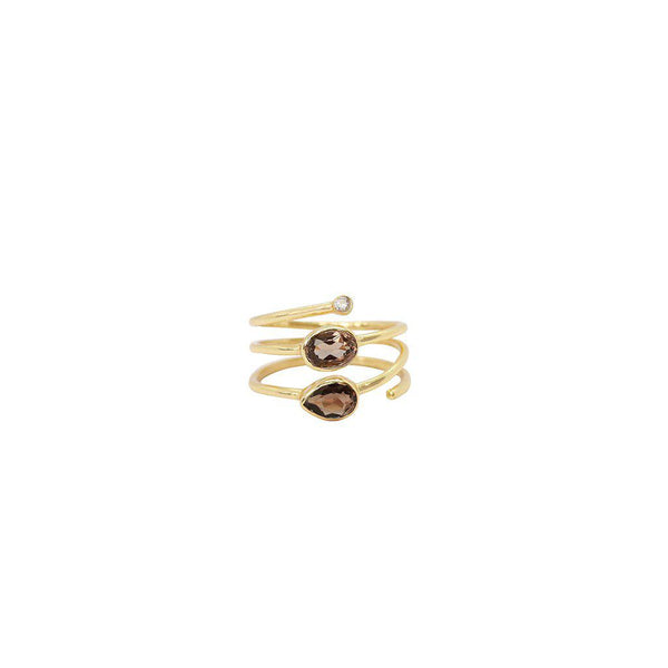 Janay 2 micron gold plated smoky quartz and crystal ring