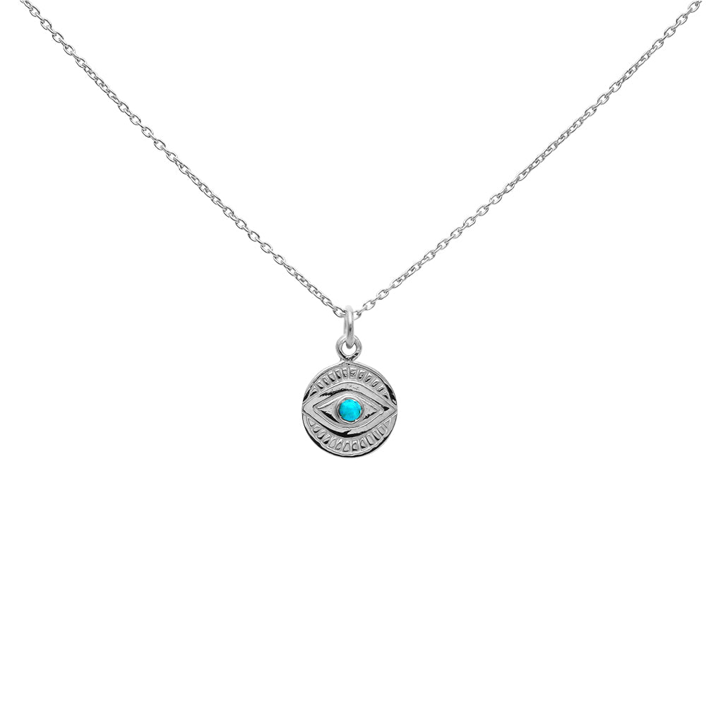 Evil eye turquoise blue disc necklace | MEZI