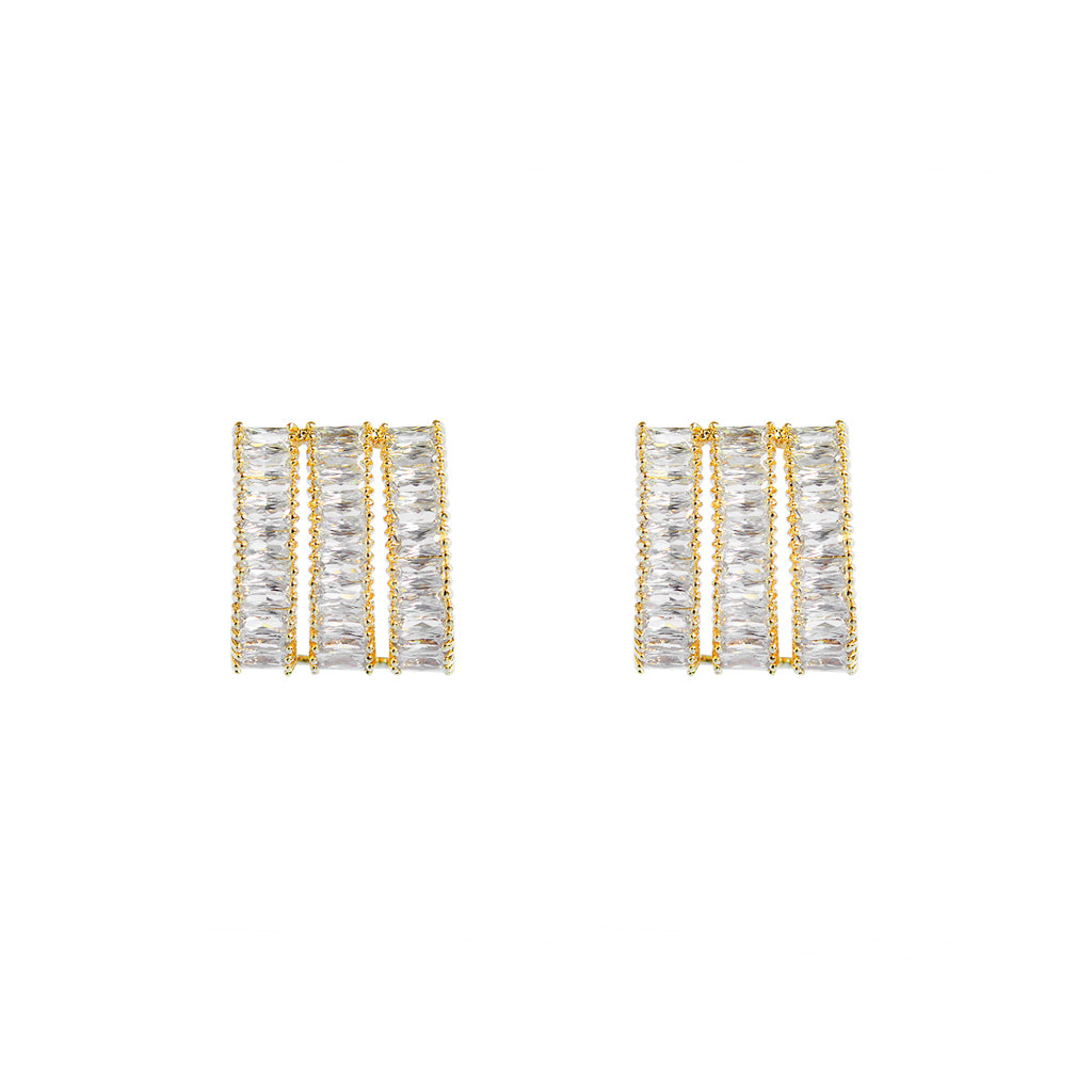 Lupe crystal three line drop stud earrings | MEZI