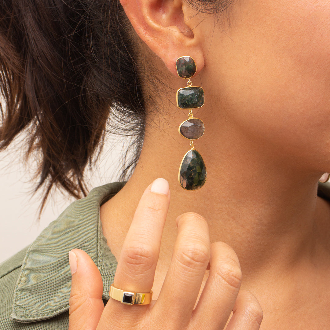 Niko rectangle semi-precious gold ring | MEZI