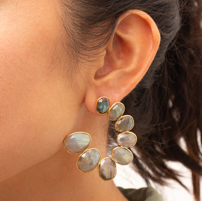 Fibonacci semi-precious stone earring