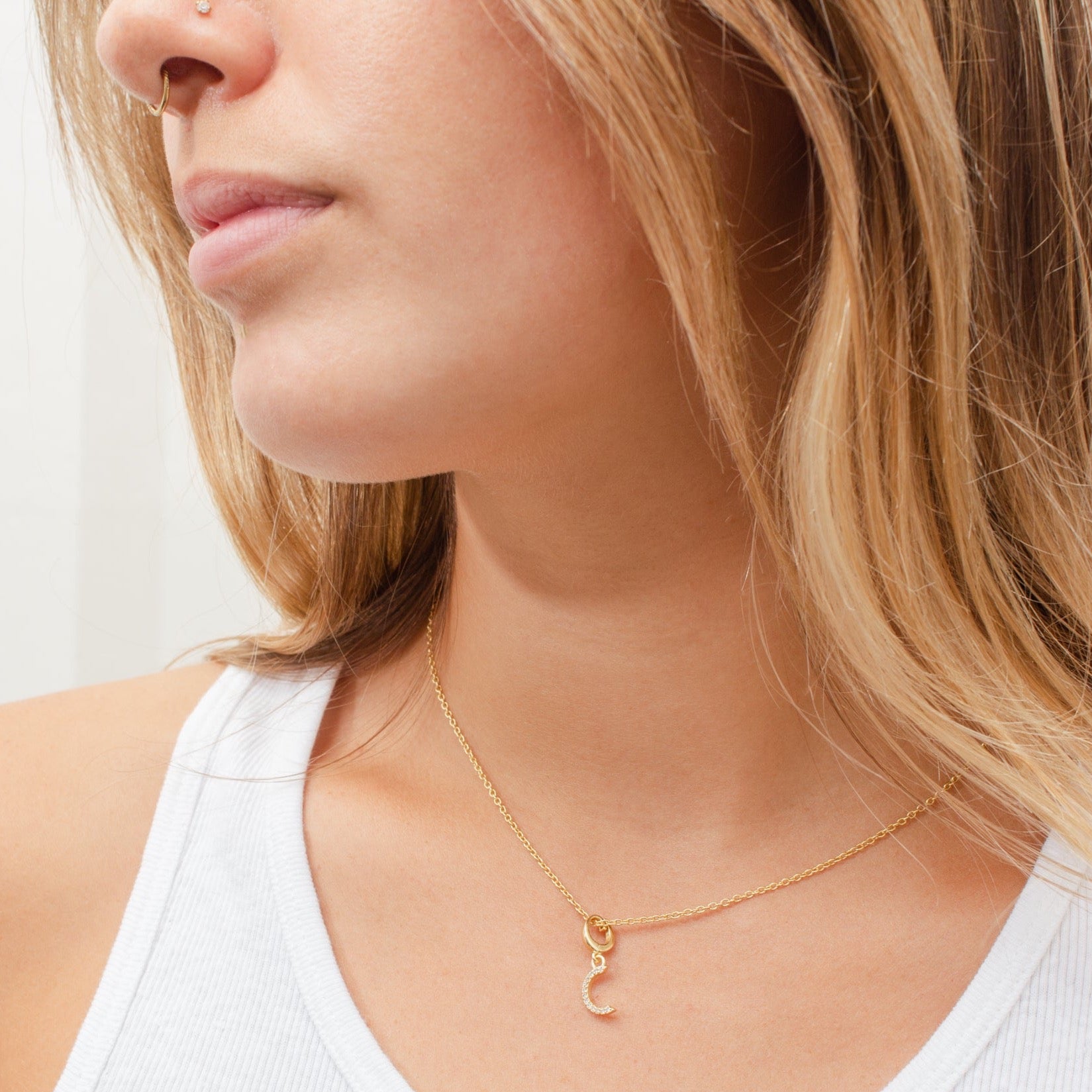 Moon crystal charm gold hinge pendant | MEZI