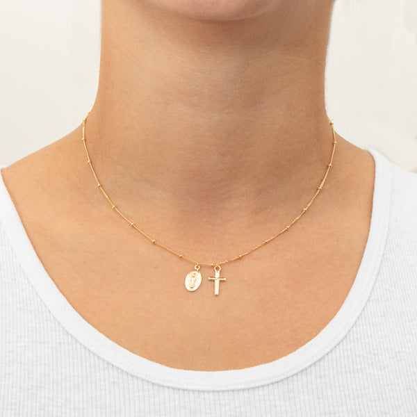 Mary and cross choker necklace