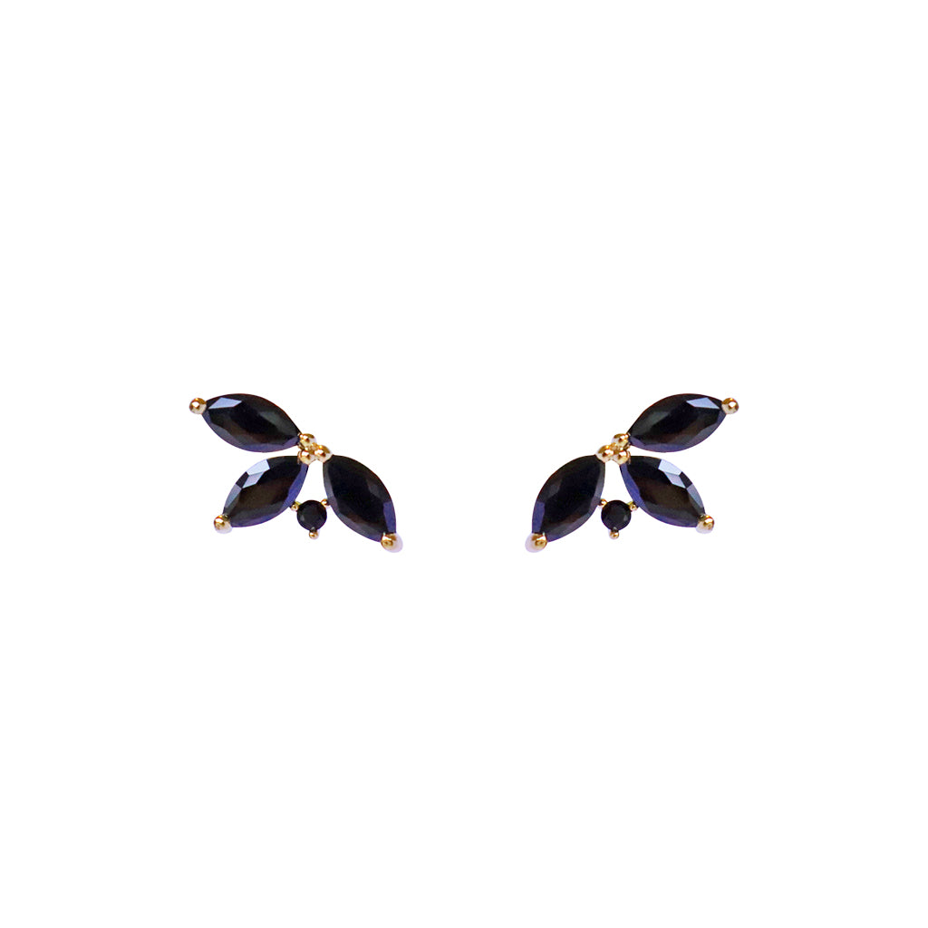 Nesti leaf rhodium crystal leaf black stud | MEZI