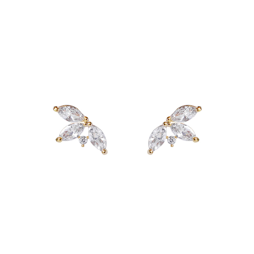 Nesti leaf rhodium crystal leaf gold stud | MEZI