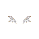 Nesti leaf rhodium crystal leaf gold stud
