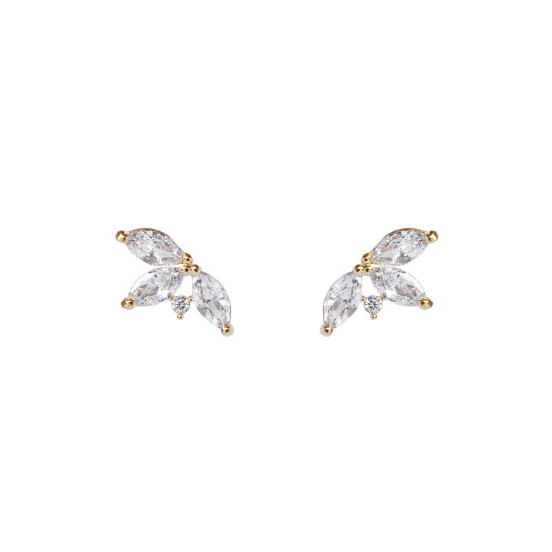 Nesti leaf rhodium crystal leaf gold stud