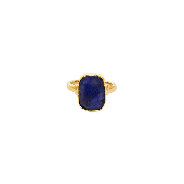 Taziz lapis rectangle gold filled semi-precious ring