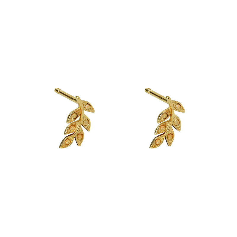 Leaf 2 micron gold stud earrings