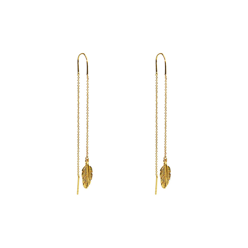 Leaf thread 2 micron gold earrings