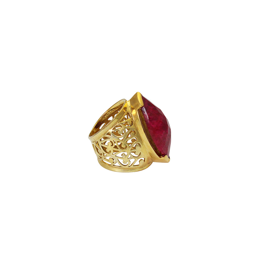 Sterling Silver Gold Plated Mara Natural Stone Ring- Jewellery | Mezi | MEZI