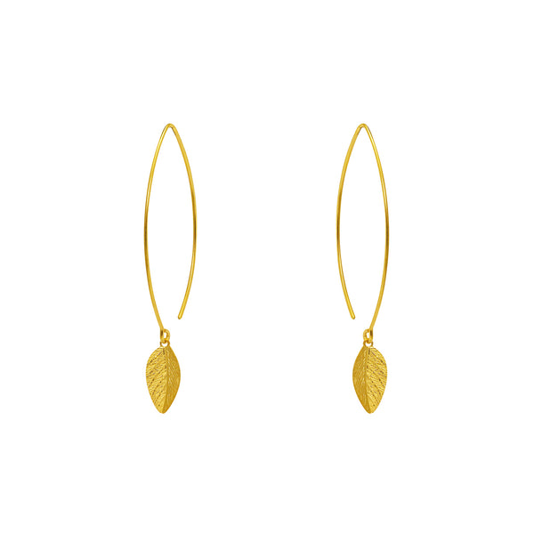 Leaf gold filled long hook earrings