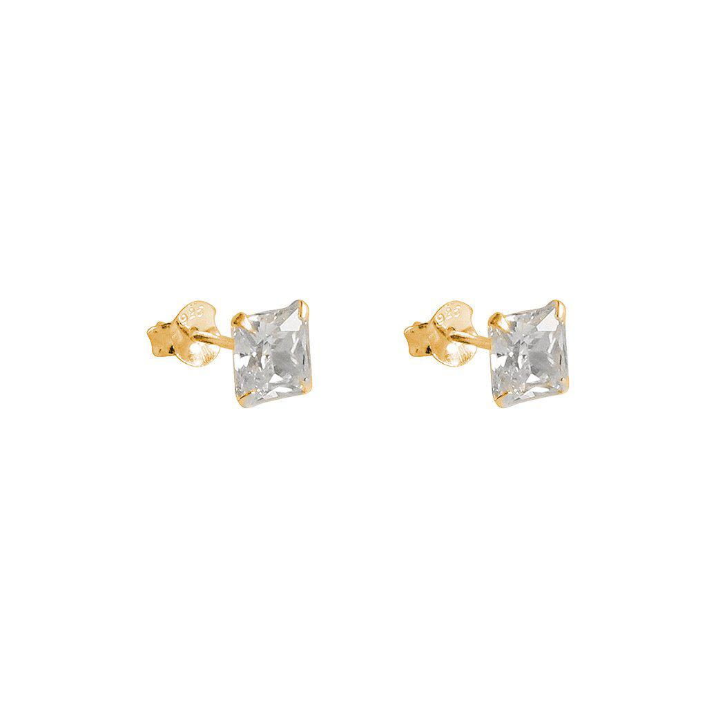 Cubic zirconia gold base large square studs | MEZI