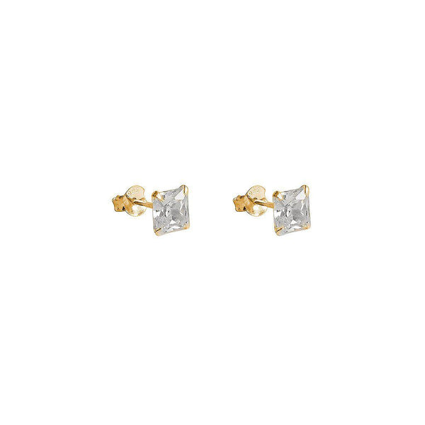Cubic zirconia gold base small square studs