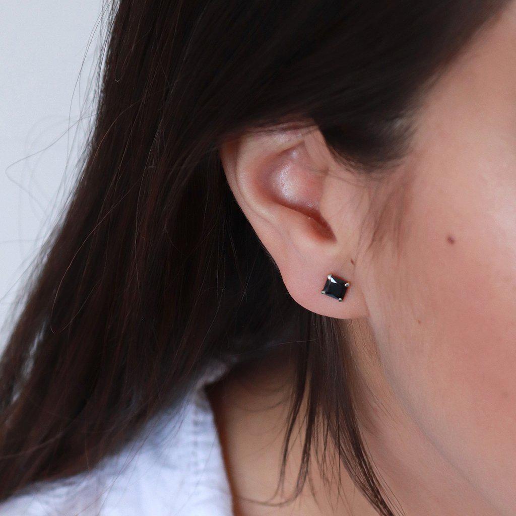 Zirconia sterling silver black crystal square studs | MEZI