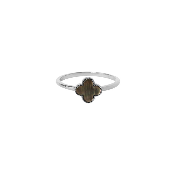 Clover black mother of pearl sterling silver ring