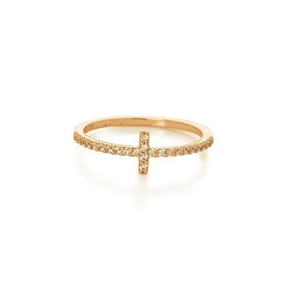 CROSS CRYSTAL GOLD RING-Rings-MEZI