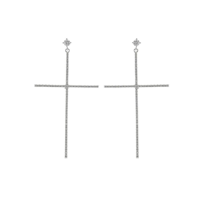 CROSS SILVER CRYSTAL EARRINGS-Earrings-MEZI